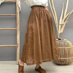 Chân váy linen lưng thun in hoa lá hai bên - NU10227