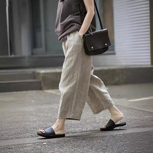 Quần baggy linen lưng thun dây rút ống suông - NU9977