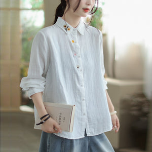 Áo sơ mi dài tay cổ đức thêu hoa - A1008