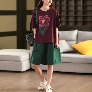 Áo T-shirt ngắn tay cổ tròn in bông hoa - A855