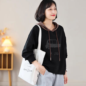 Áo hoodies dài tay in hình ô tô mũ lệch màu - NU9135