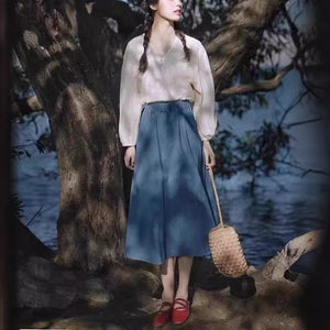 Chân váy denim retro lưng thun chữ A - NU9970