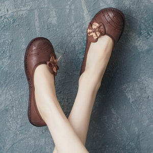Giày da morigirl retro đế bằng đính nơ hoa - OD2262