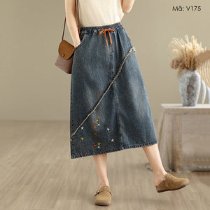 Chân váy denim thêu ngôi sao - V175