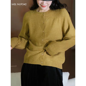 Áo khoác cardigan len dài tay cổ tròn đơn sắc - NU9341