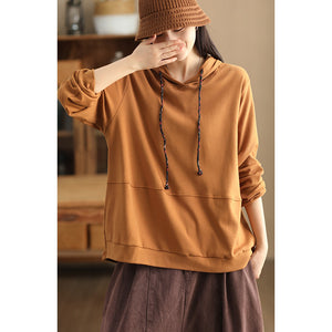 Áo hoodies dài tay đơn sắc dây mũ lệch màu - NU9412
