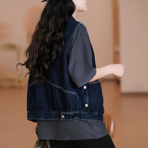 Áo khoác gile denim sát nách cổ đức hai túi - NU9203