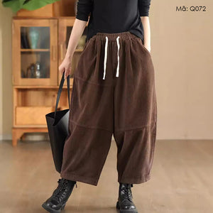 Quần baggy nhung tăm lưng thun dây rút ống rộng - Q071