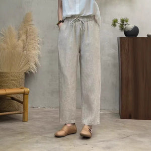 Quần baggy linen lưng thun ống đứng đơn sắc - Q248