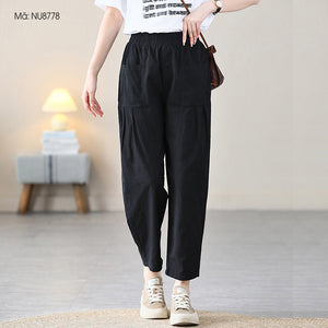 Quần baggy linen lưng thun hai túi vuông xếp ly - NU8777