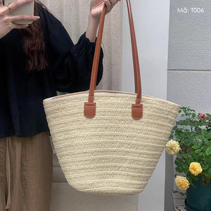 Túi cói đan tay retro quai đeo khóa kéo  - T005