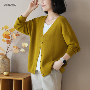 Áo khoác len dệt kim cardigan dài tay cổ V đơn sắc - NU9259