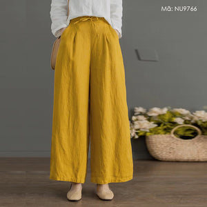 Quần baggy linen lưng thun ống rộng đơn sắc - NU9765