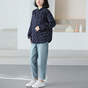 Áo sơ mi dài tay cổ pipi in hoa liti vạt mullet - NU9743