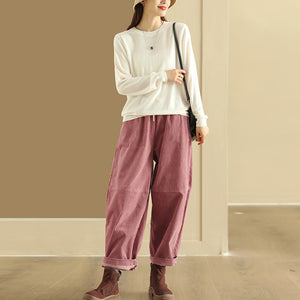 Quần baggy nhung tăm lưng thun dây rút ống côn - NU9492