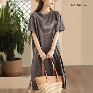 Đầm liền ngắn tay cổ tròn in lái máy bay - NU10520