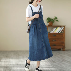 Đầm yếm denim một túi khuy cài - NU9919