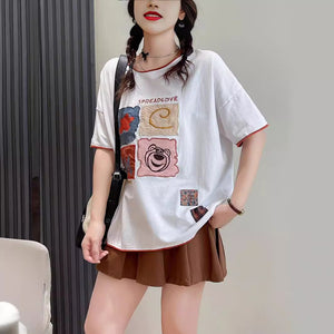 Áo T-shirt ngắn tay ô vuông mặt gấu cổ tròn - NU9961
