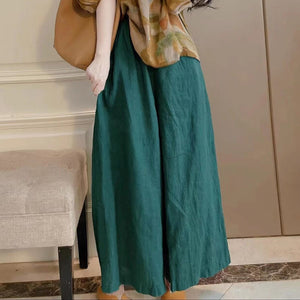 Quần baggy linen lưng thun ống rộng một màu - NU10201