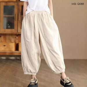 Quần baggy nhung lưng thun ống rộng bo gấu - Q087