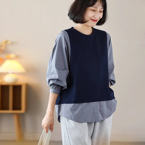 Áo T-shirt dài tay cổ tròn kiểu hai lớp sơ mi - NU9097