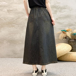 Chân váy denim lưng thun thêu mèo và cá - NU10080