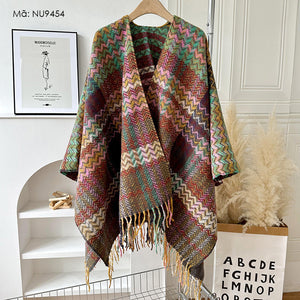 Áo khoác len cardigan kiểu khăn choàng hoa văn retro - NU9453