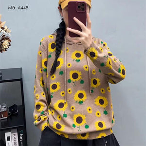 Áo hoodies len dài tay in hoa hướng dương - A448