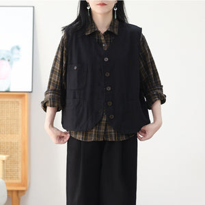 Áo sơ mi dài tay cổ đức một túi kẻ caro - A065