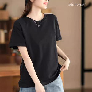 Áo T-shirt ngắn tay cổ tròn dáng rộng một màu - NU9886