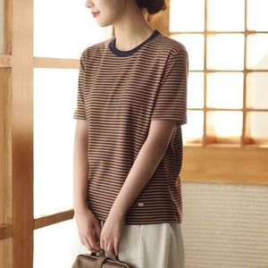 Áo T-shirt ngắn tay cổ tròn kẻ sọc liti - A773