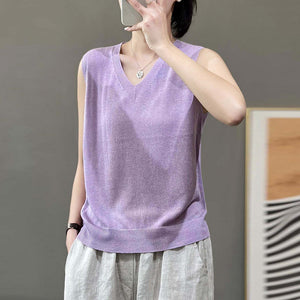 Áo T-shirt dệt kim sát nách cổ V - NU10408