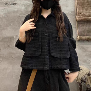 Áo khoác dài tay cổ đức kiểu sóng gân hai túi lớn - NU9291