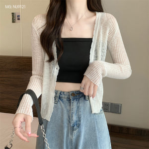 Áo khoác cardigan len dệt kim dài tay cổ V vạt lượn sóng - NU9120