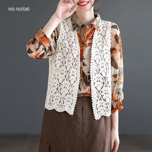 Áo khoác len cardigan sát nách cổ V đan những chiếc lá - NU9239