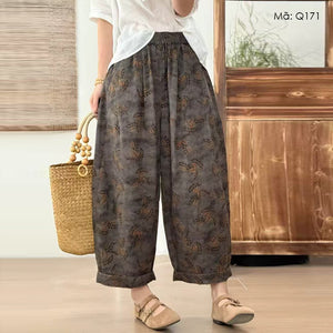 Quần baggy lửng in hoa lá retro ống rộng - Q170
