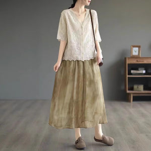Áo khoác cardigan retro ngắn tay cổ V thêu hoa văn - NU8870
