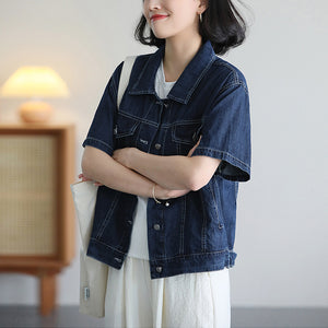 Áo sơ mi denim ngắn tay cổ đức - NU10328