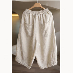 Quần baggy linen lửng lưng thun dây rút hai túi chéo - NU9008