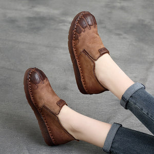 Giày da retro may tay đế bệt mũi kiểu - OD1662