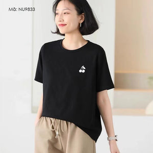 Áo T-shirt ngắn tay cổ tròn thêu quả cherry - NU9832