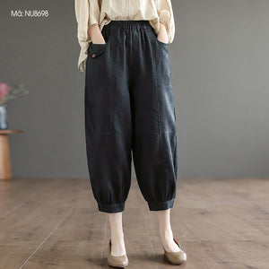 Quần baggy linen lưng thun ống côn túi đính nắp kiểu - NU8697