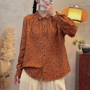 Áo sơ mi dài tay cổ đức chấm bi một túi - A183
