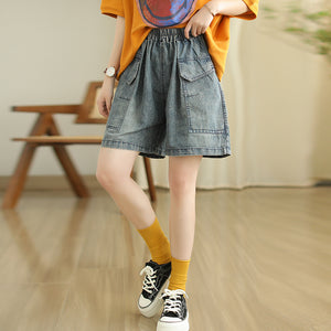 Quần sooc denim lưng thun túi vuông có nắp - NU10309