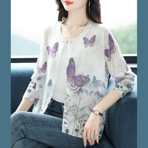 Áo len cardigan dài tay cổ tròn in họa tiết thiên nhiên - A513