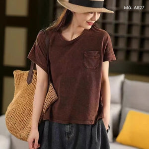 Áo T-shirt sát nách cổ tròn một túi nhỏ - A826