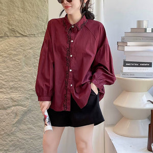 Áo sơ mi linen dài tay cổ đức thêu bo viền - NU9857