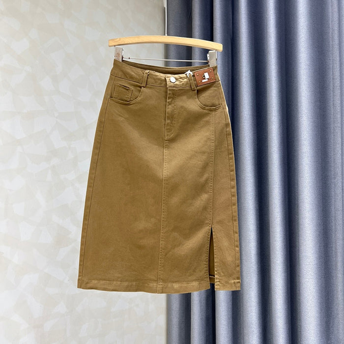 Chân váy retro lưng cao xẻ tà - V046