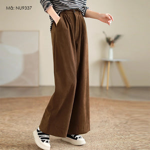 Quần baggy nhung tăm lưng thun khuy cài ống đứng - NU9336