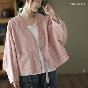 Áo khoác nhung retro dài tay cổ V cánh dơi - NU9372